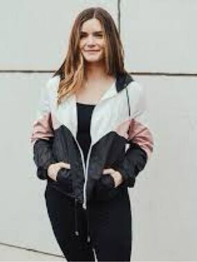 Love Tree Black, White & Pink Colorblock Hooded Bomber Jacket